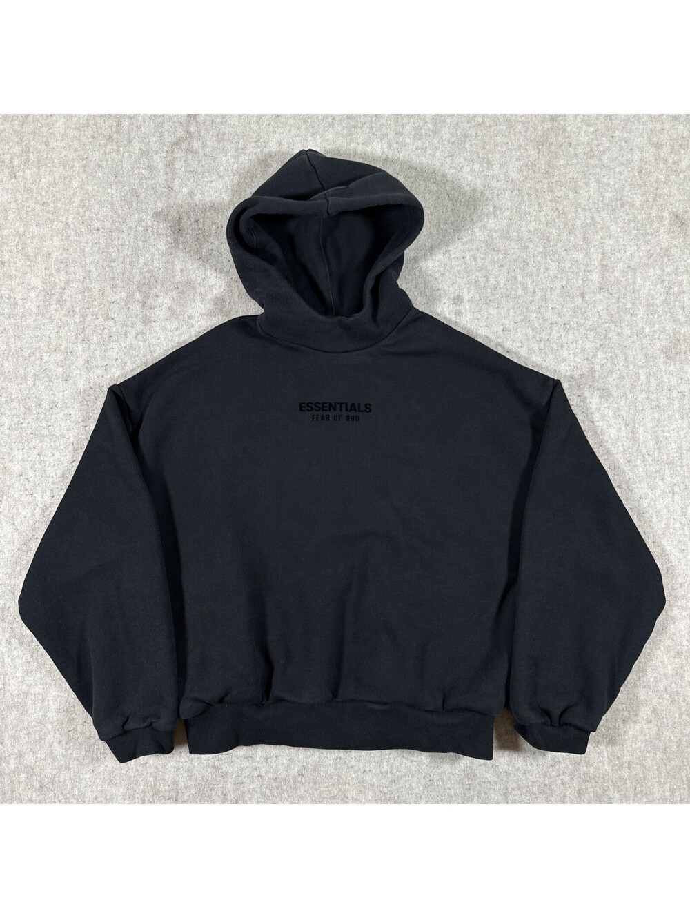 Fear Of God Essentials Hoodie All Jet Black Mens XS Front Logo Pullover